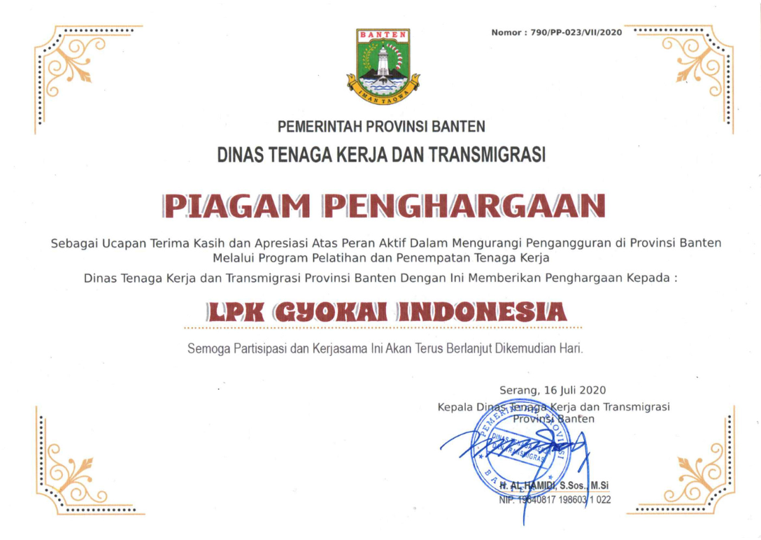 Dokumen Penghargaan Disnaker provinsi banten