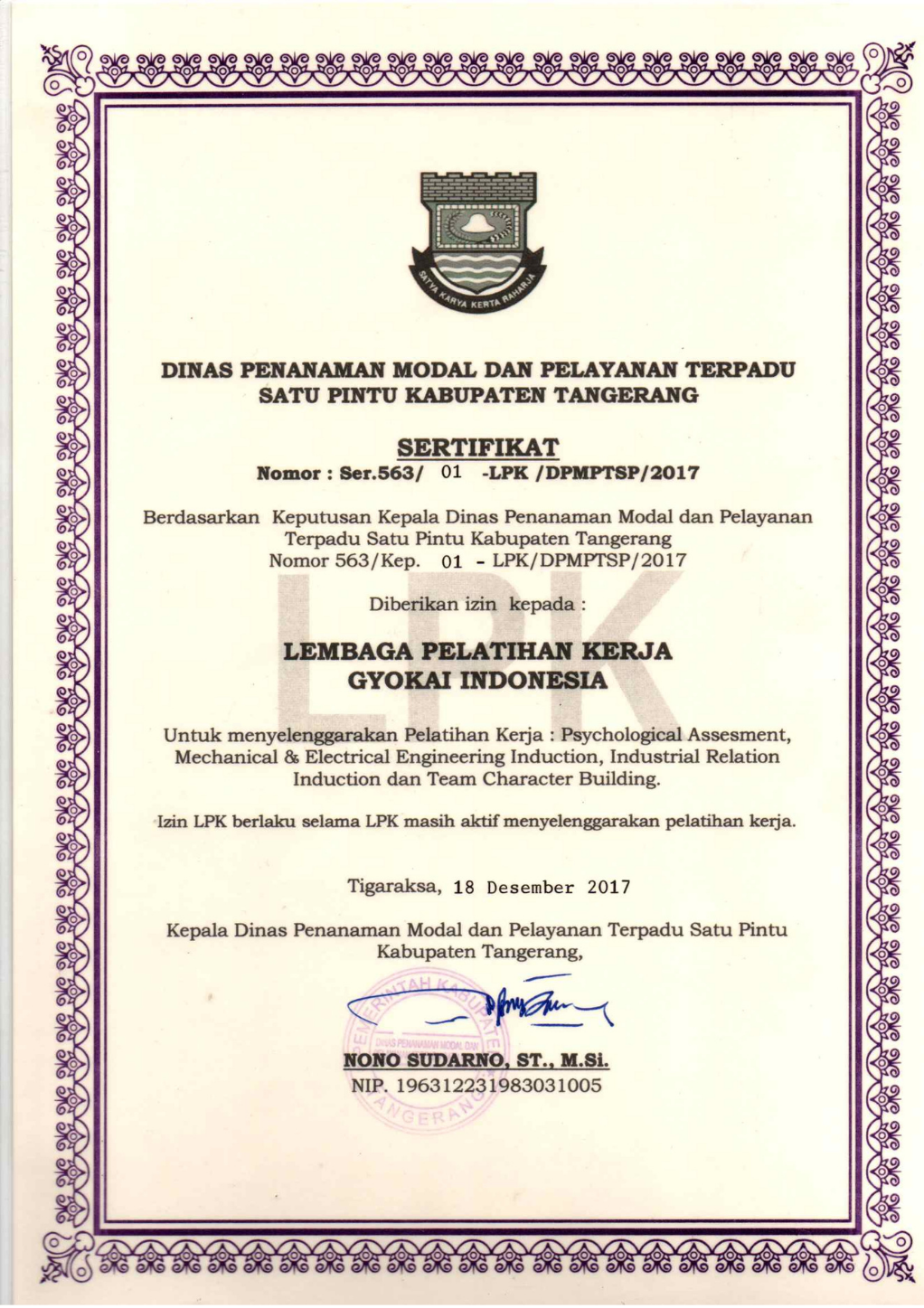 Dokumen Sertifikat DPMPTSP